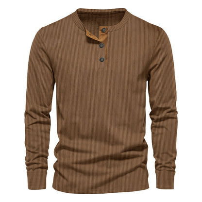 Herren Langarm-Shirt Struktur-Oberfläche Dekor-Knöpfe