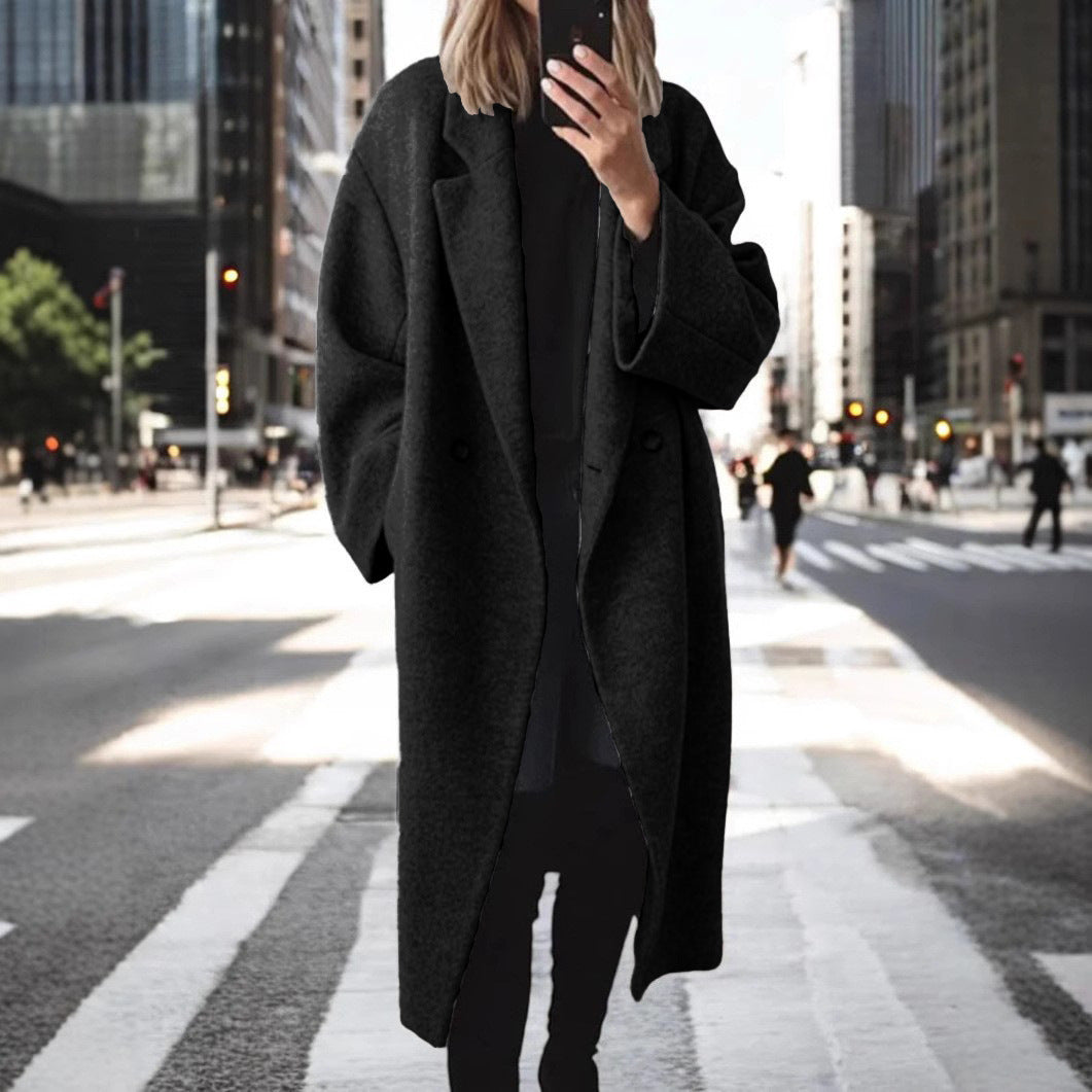 Weiter Damen Oversized Wollmantel Elegantes Design - IdealeKleiden