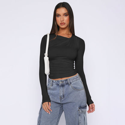Damen Rippoberteil Asymmetrisch Elegantes Oberteil