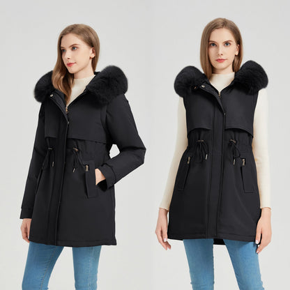 Damen Winterparka Abnehmbarer Fellkragen Slim Fit