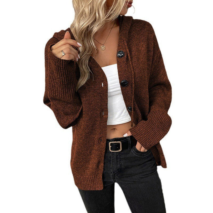 Damen Strickjacke Kapuze Knopf Vintage Stil