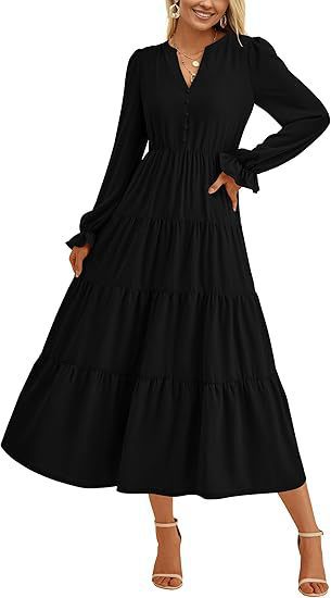 Damen Maxikleid Elegant Voluminöse Ärmel