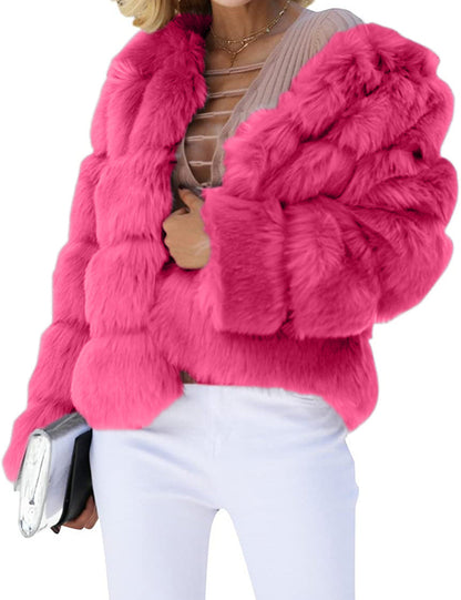 Damen Kunstpelz Jacke Weich Voluminös Elegantes Design