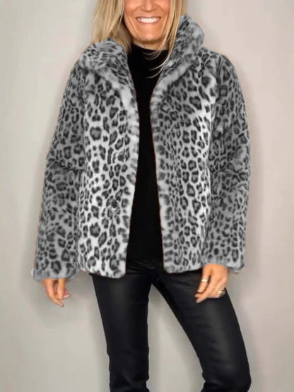 Mantel Faux Fur Übergröße Tierdruck Offen