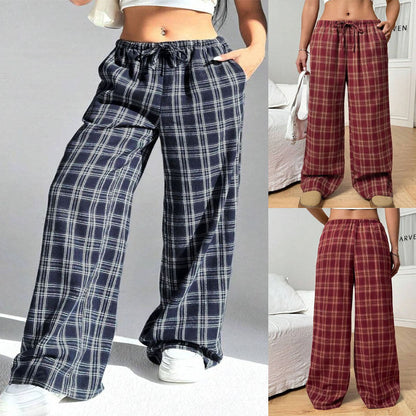 Damen Karohose Bequem Elastisch Mit Taschen - IdealeKleiden