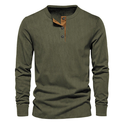 Herren Langarm-Shirt Struktur-Oberfläche Dekor-Knöpfe