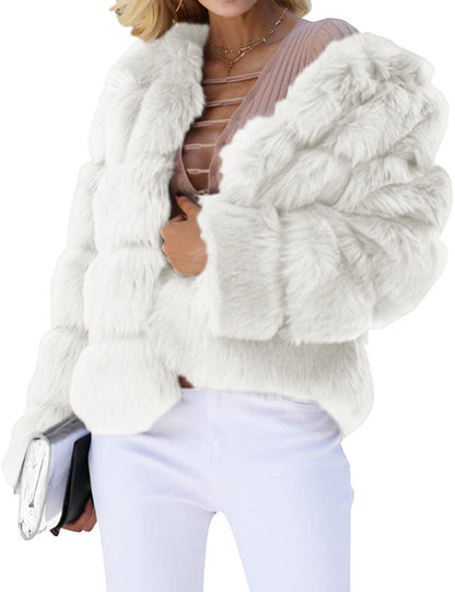 Damen Kunstpelz Jacke Weich Voluminös Elegantes Design