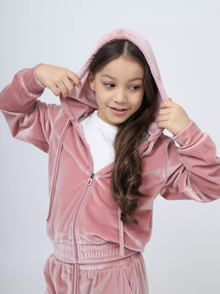 Damen Sportset Velours Kapuze Elastisch