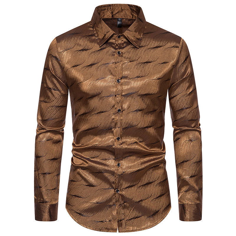 Herren Hemd Elegant Wellenmuster Langarm