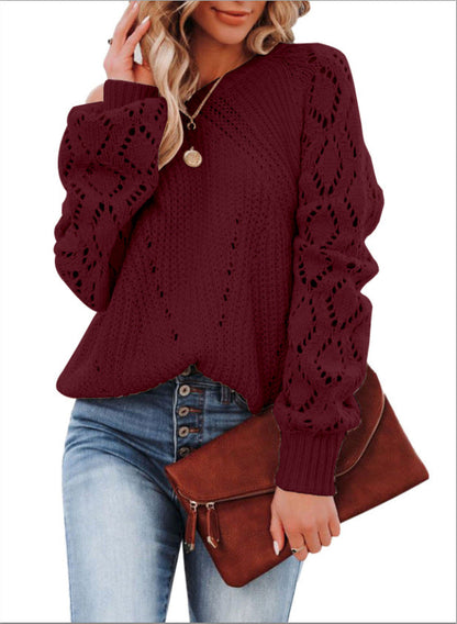 Damen Pullover Elegant Weit Ärmel Luftig Stricken