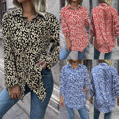 Damenbluse Leicht Animal-Print Komfort-Schnitt - IdealeKleiden