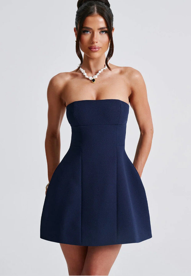 Elegantes Damenkleid A-Linie Trägerlos mit versteckten Taschen