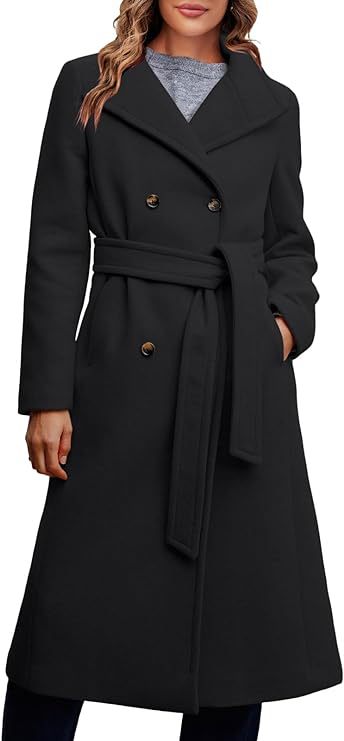 Damen Mantel Elegant Doppelreiher Gürtel Detail