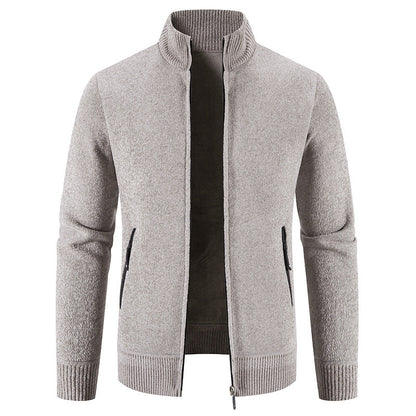 Herren Strickjacke Elegant Hochkragen Reißverschluss Taschen