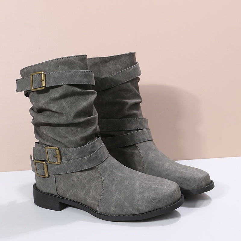 Damen Stiefel Robust Mode Schnalle