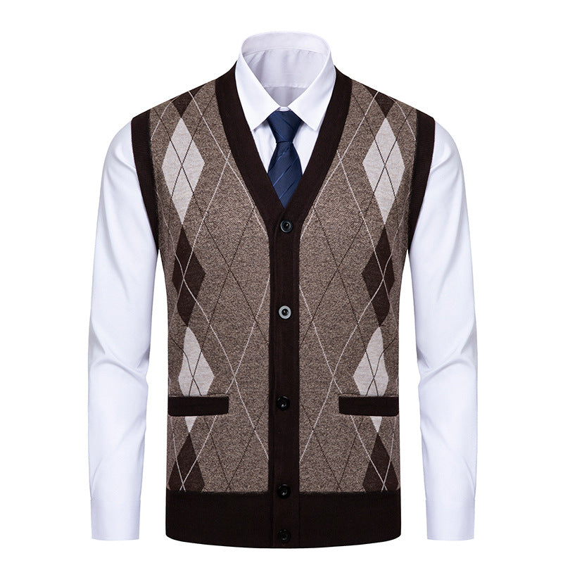 Herren Strickjacke Elegant Rautenmuster Modern - IdealeKleiden