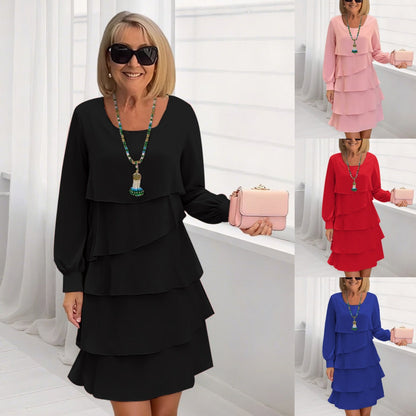 Damenmode Kleid Langärmlig Schlicht Elegangt - IdealeKleiden