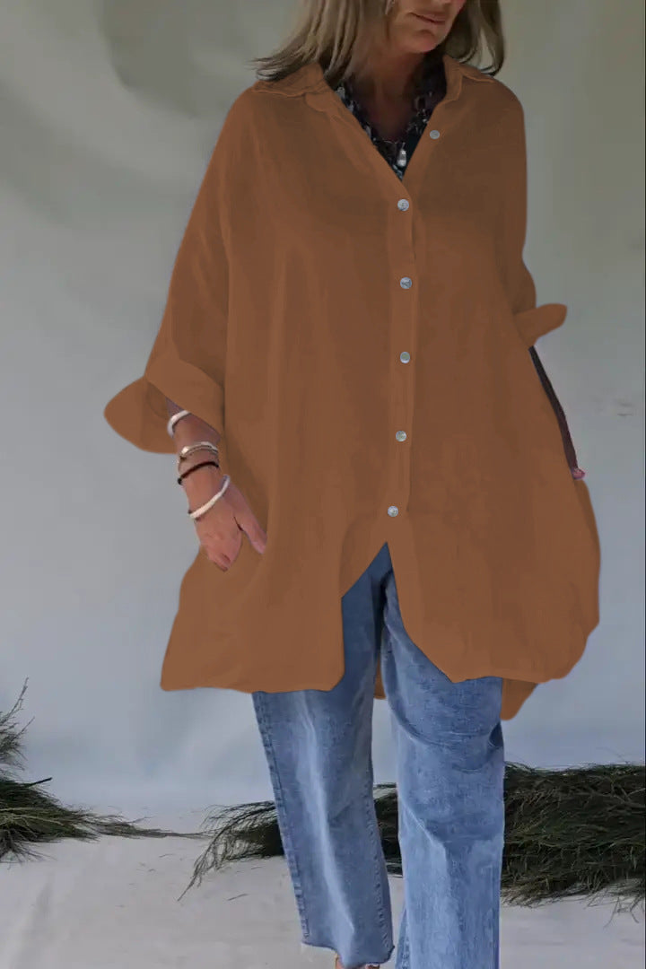 Damen Bluse Oversize Lässig Druckknopf