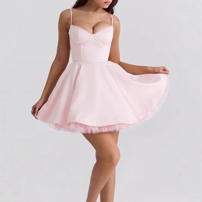 Damen Skaterkleid Spitze Träger Elegant Tailliert