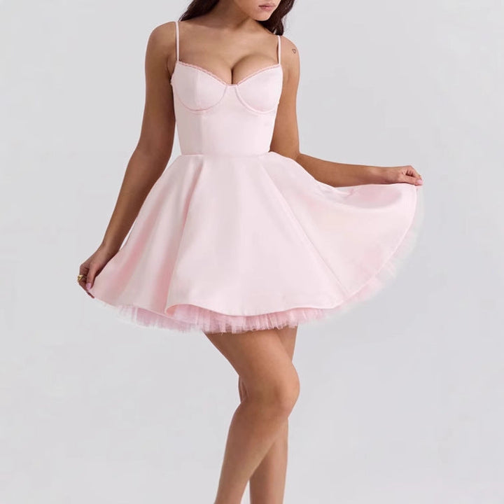 Damen Skaterkleid Spitze Träger Elegant Tailliert