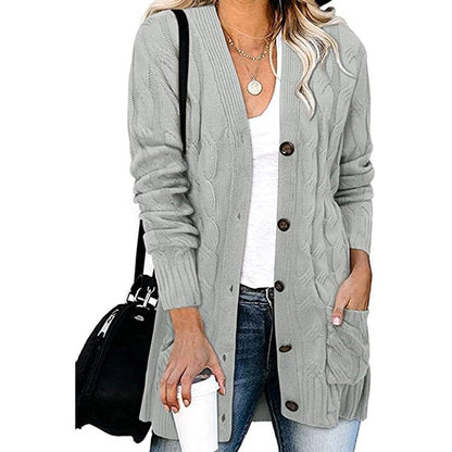 Damen Strickjacke Zopfmuster Mit Taschen