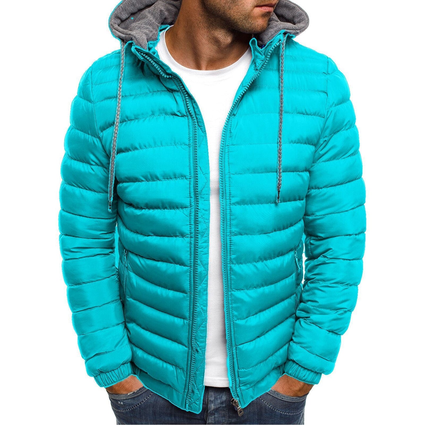 Herren Steppjacke Leicht Kapuze Hochkragen Outdoor