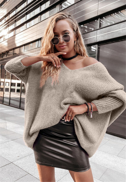 Damen Oversized Pullover Weite Ausschnitt Bequem