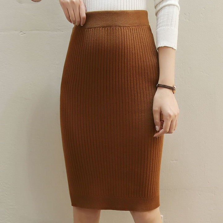 Damen Strickrock Hüftlang mit Hoher Taille