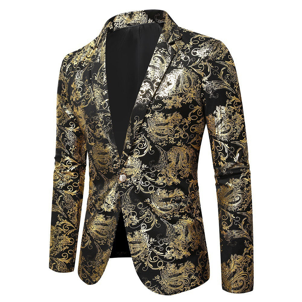 Herren Blazer Elegant Goldmuster Slim Fit