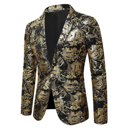 Herren Blazer Elegant Goldmuster Slim Fit