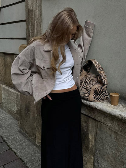 Damen Oversized Cordjacke Großzügig Stylish Streifenmuster