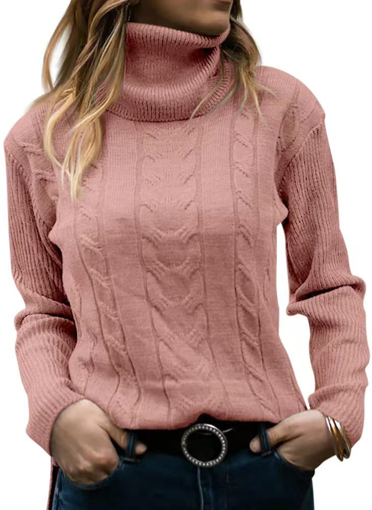 Damen Strickpullover Stehkragen Zopfmuster Elegent