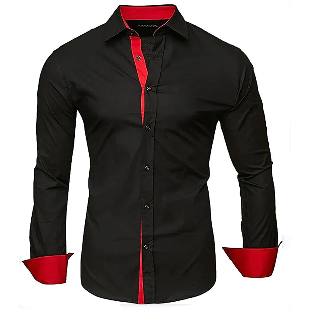 Herren Hemd Elegant Langarm Mit Kontrast Manschetten