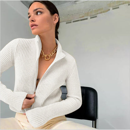 Damen Strickjacke Hochkragen Modern Schnellverschluss