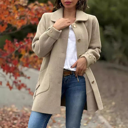 Damen Wolljacke Modern mit Taschen und Knöpfen