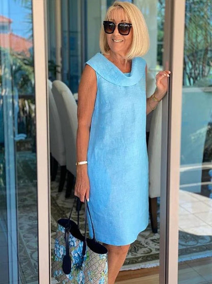 Sommerkleid Damen Leinen Elegant Geschnürt