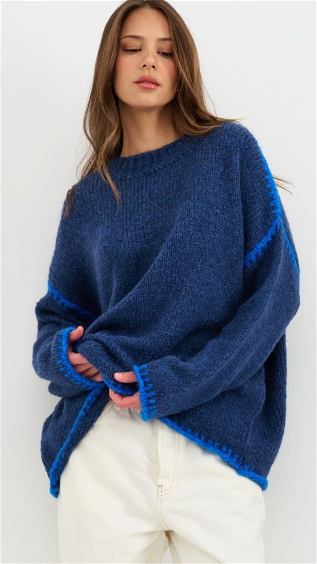 Weicher Damen Pullover mit Kontrast Details