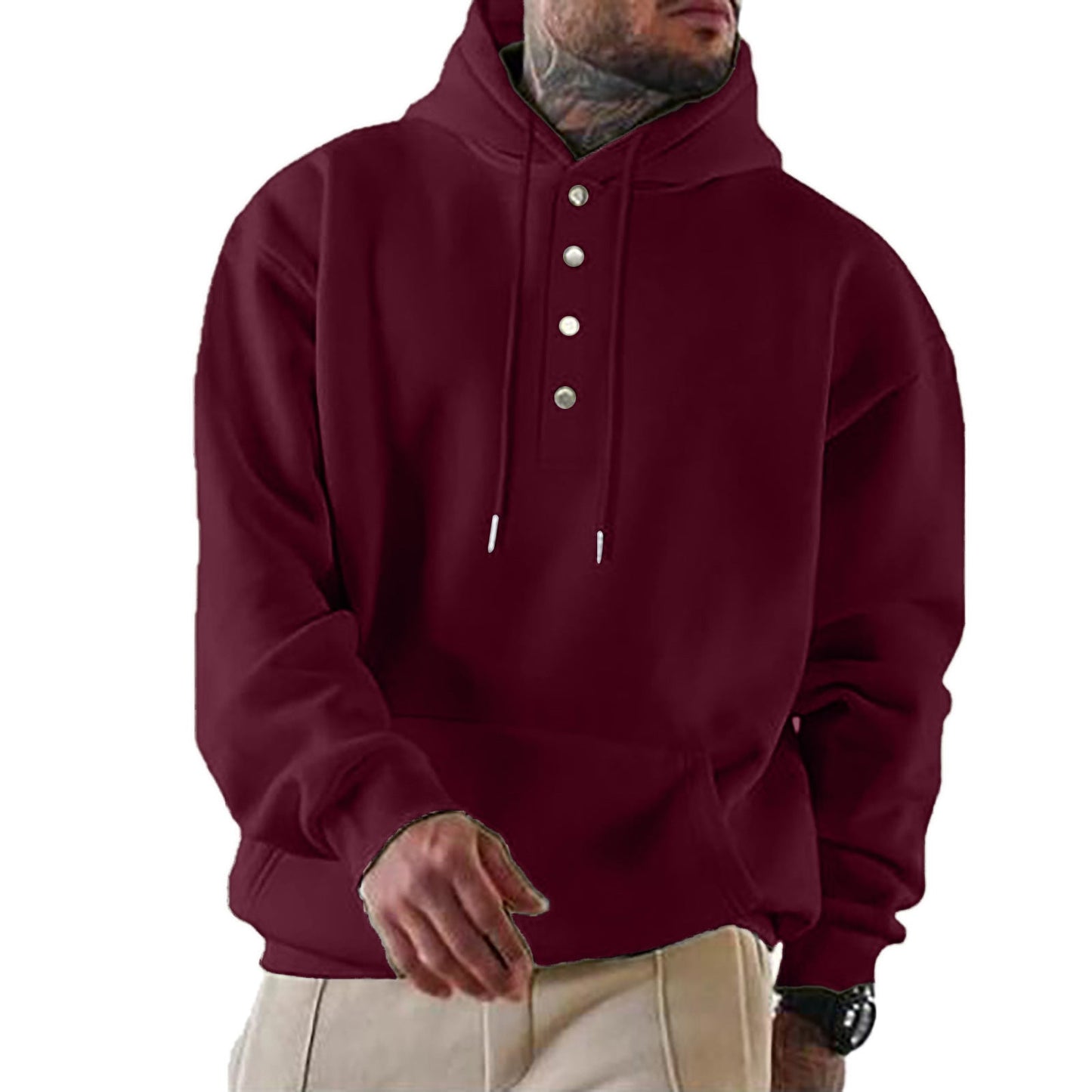Herren Hoodie Kapuze Trendy Knopfverschluss Praktisch