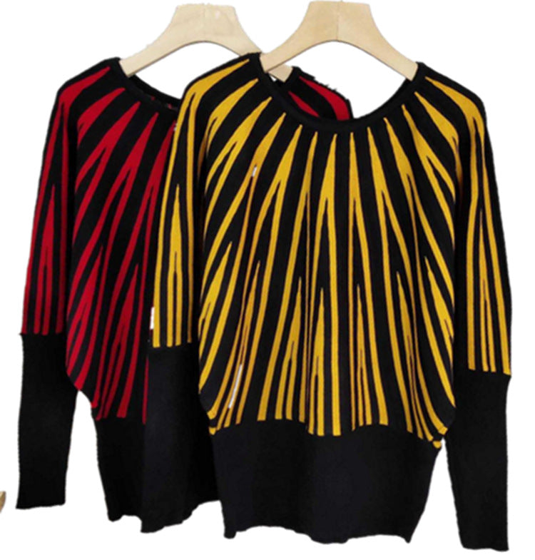 Damen Pullover Weich Streifenmuster Oversized