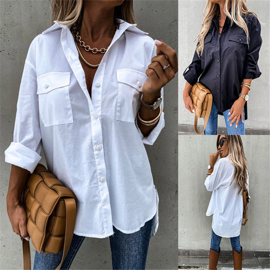 Damen Bluse Modern Leicht Schnitt mit Brusttaschen - IdealeKleiden