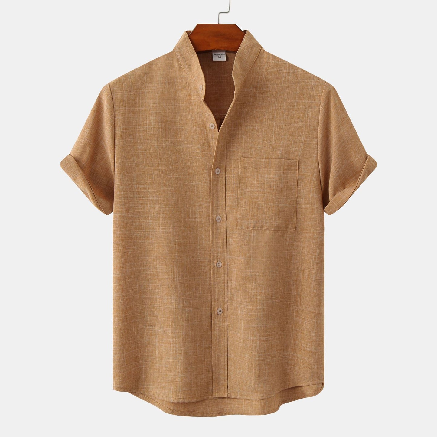 Herren Hemd Kurzarm Modern Stehkragen