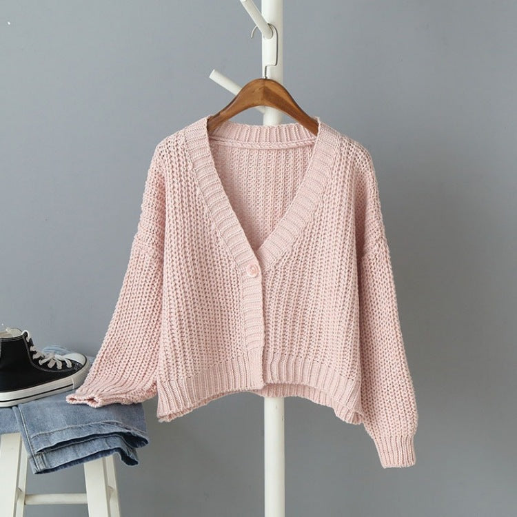 Damen Strickjacke Lässig Schulterfrei Knopfverschluss