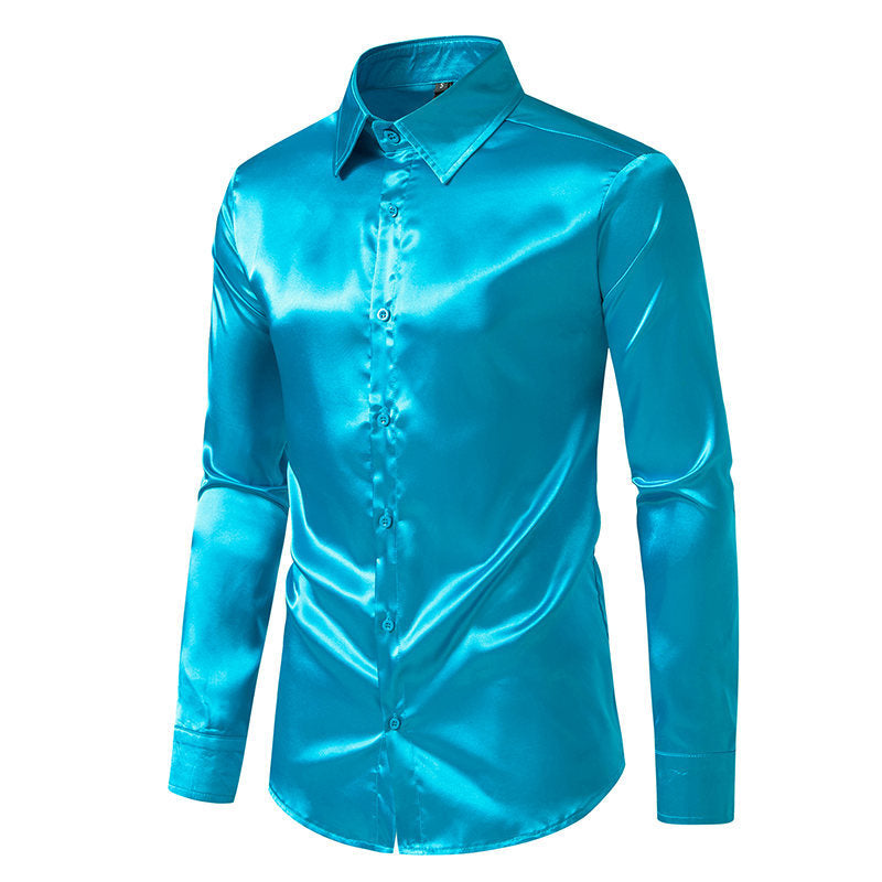 Herren Hemd Satin Glanz Elegant Knöpfe