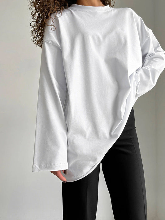 Damen Oversize Langarmshirt Hochwertig Modern - IdealeKleiden