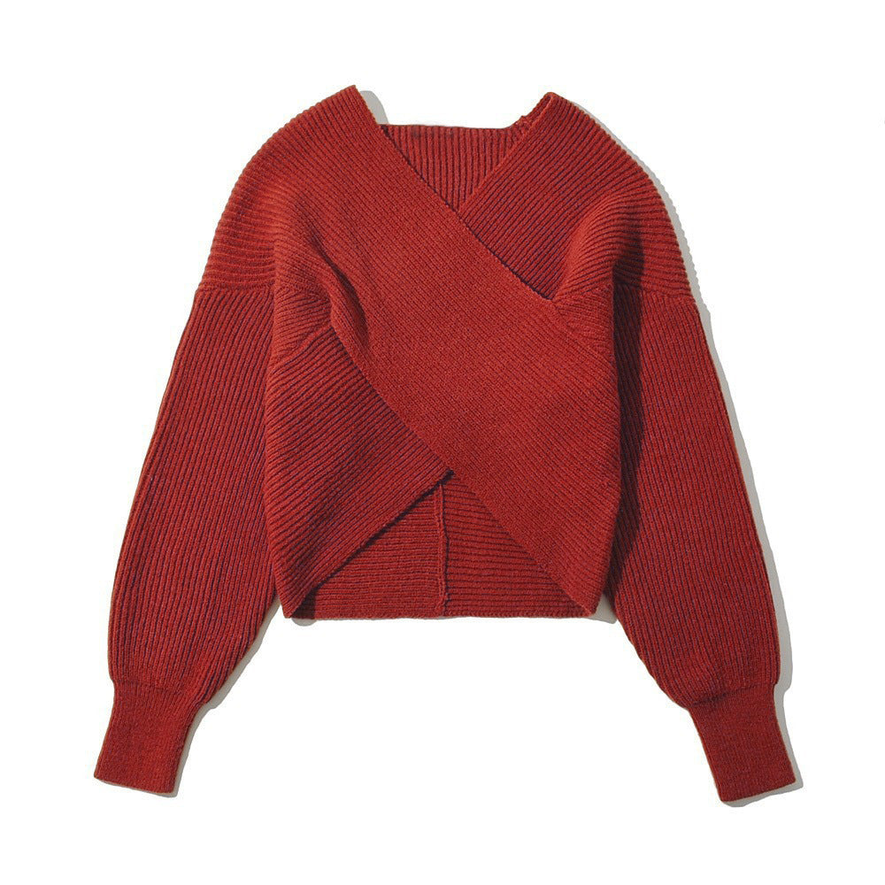 Damen Strickpullover Modern Wickel Look