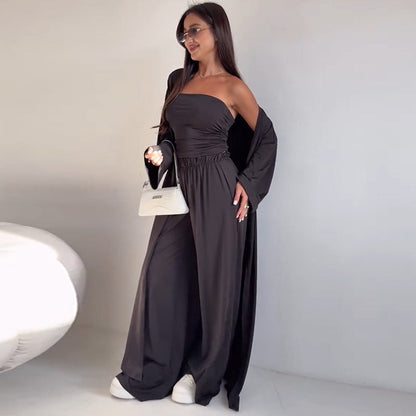 Damen Zweiteiler Set Palazzo Hose Bolero Jackett