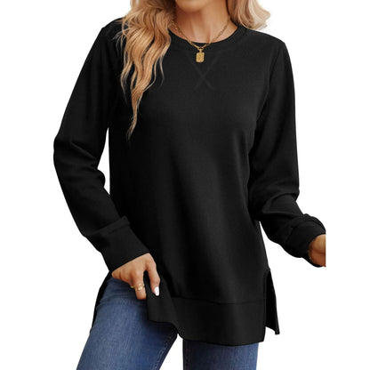 Damen Langarm Sweater Bequem Mit Seitenschlitz