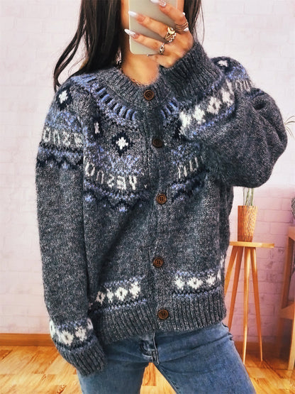 Damen Strickjacke Bunt Nordisch Großzügig