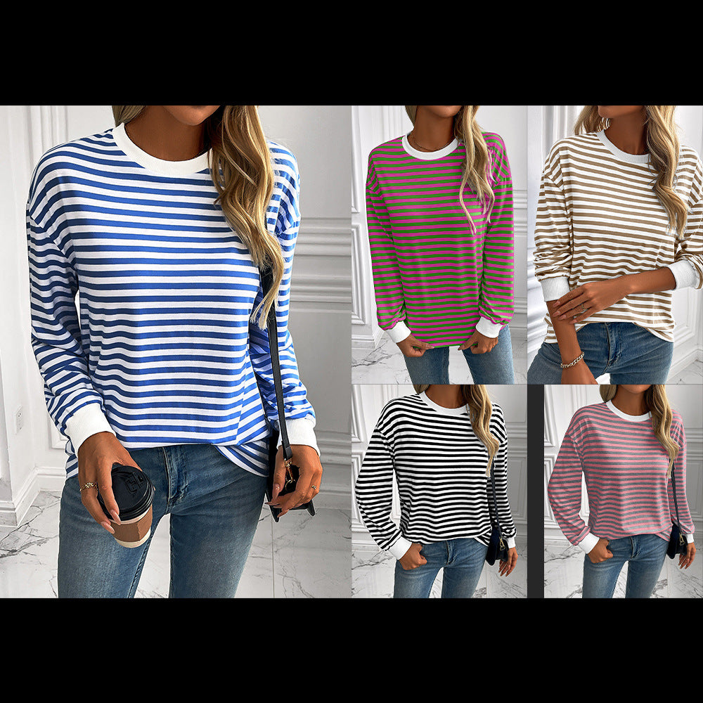 Damen Pullover Längsstreifen Bequem Oversized - IdealeKleiden