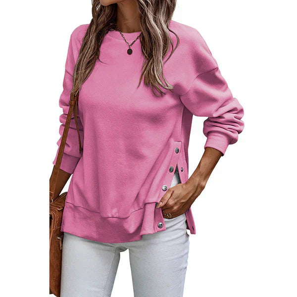 Lockeres Damen Sweatshirt mit Seitenschlitzen und Knöpfen